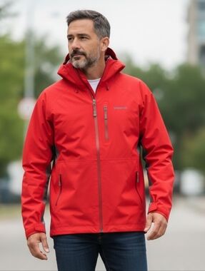 Patagonia Men's Red Hooded Winter Coat Size L